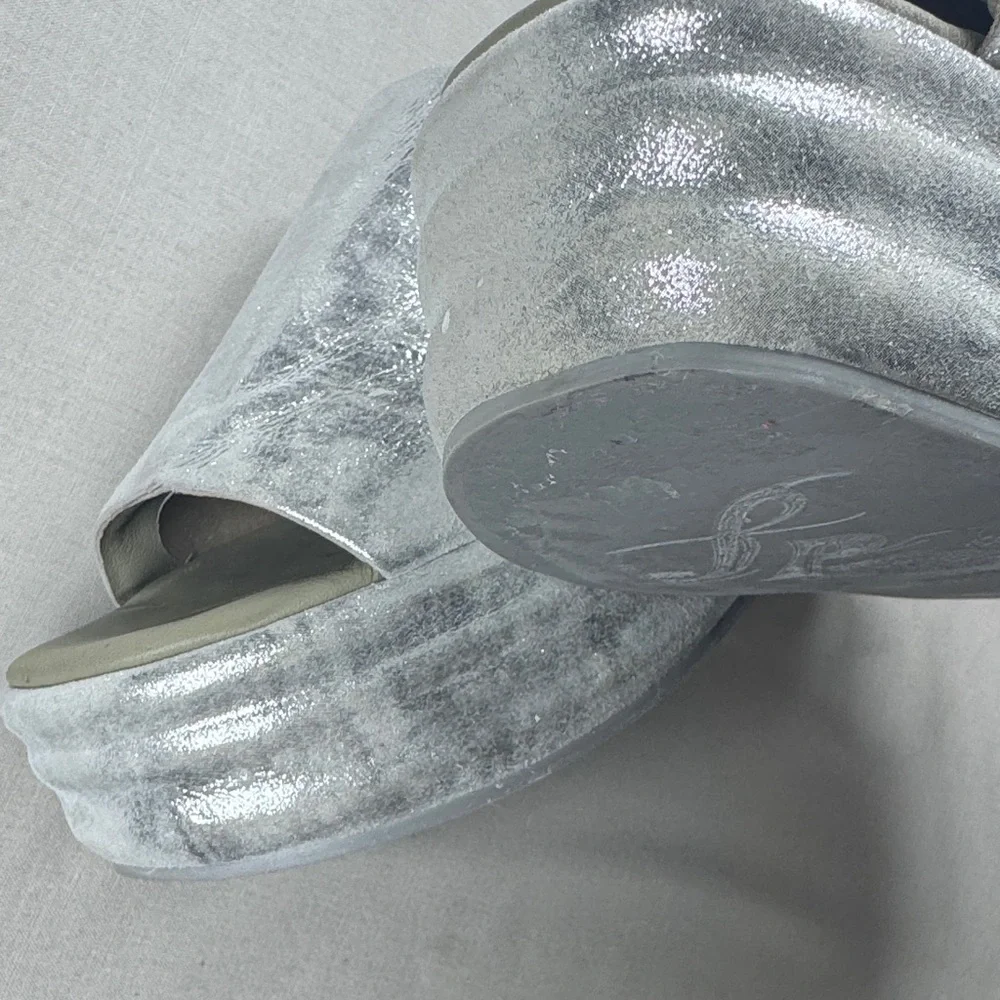 Free People Silver Metallic Platform‎ Slide Sandals